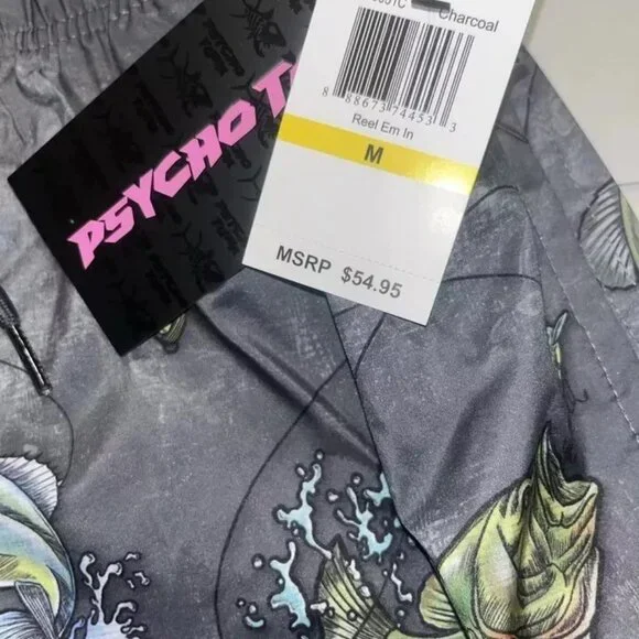 Men’s Fishing Swim Trunks Board Pool Shorts Psycho Tuna Medium Grey